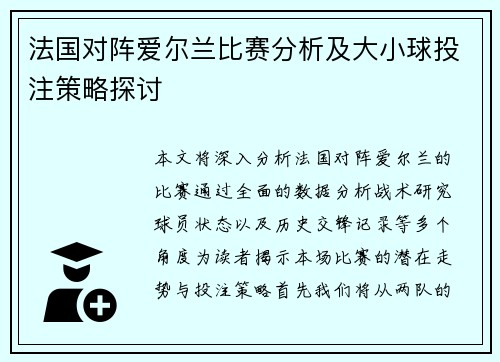法国对阵爱尔兰比赛分析及大小球投注策略探讨